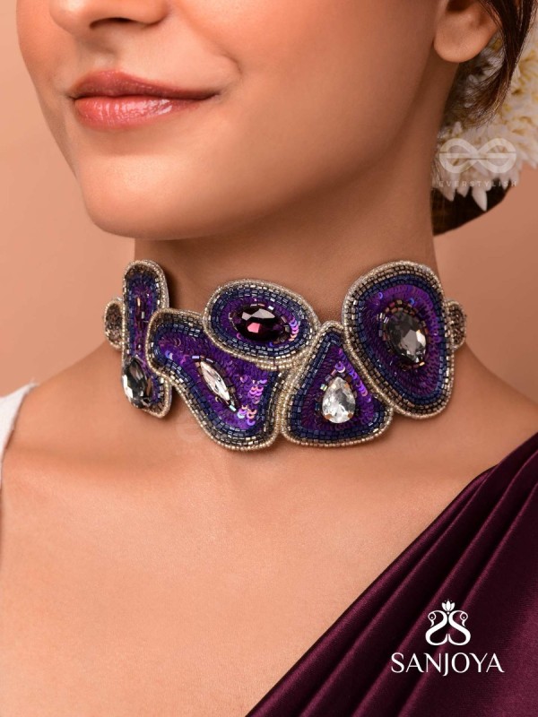 Kimaya - The Divine - Sequins, Cutdana And Stone Hand Embroidered Choker Neckpiece