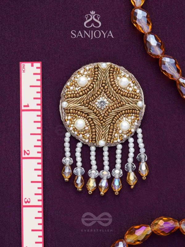 Parinataruna - The Setting Sun - Beads, Pearls, Dabka And Glass Drops Hand Embroidered Earrings (Copper Brown)