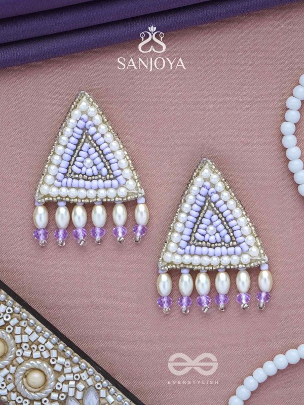 Suchyagra- The Eternal Pyramid- Pearls, Beads and Glass Beads Embroidered Earrings (Orchid Purple)