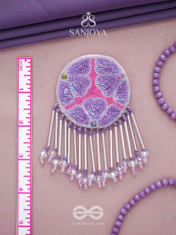 Misraka - The Garden Of Paradise - Sequins, Resham And Beads Hand Embroidered Earrings (Amethyst Purple & Fuchsia Pink)