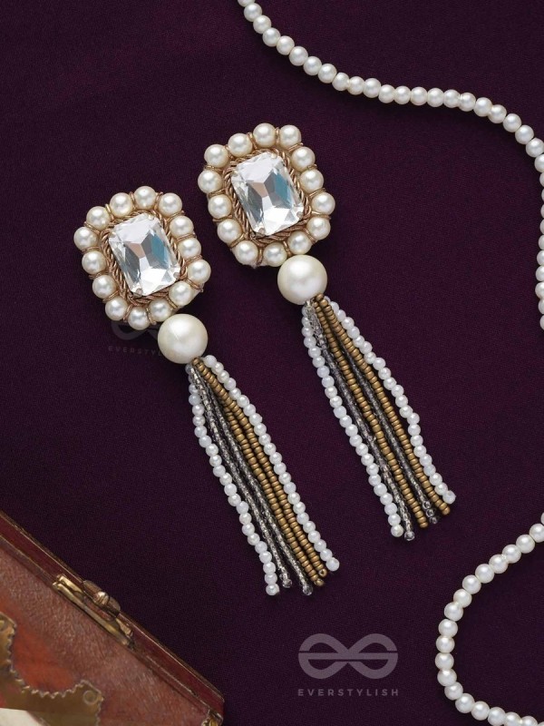 Anavarna- The Fair n Beautiful- Stone, Pearls and Beads Embroidered Earrings (Copper Brown)