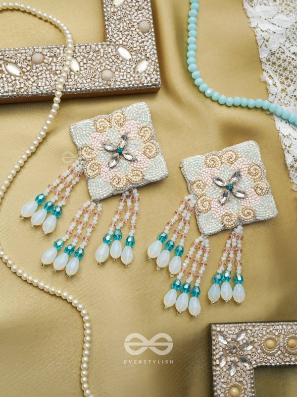 Vivarta - The Blue Sky - Stones, Glass Drops And Glass Beads Hand Embroidered Earrings 