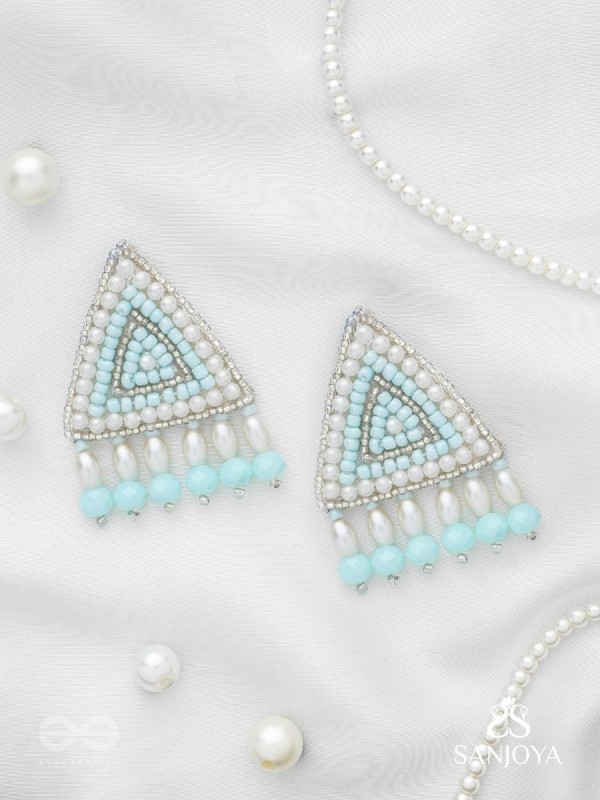 Suchyagra- The Eternal Pyramid-  Pearls, Beads and Glass Beads Embroidered Earrings (Sky Blue)