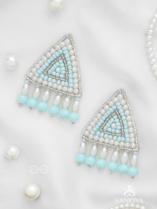 Suchyagra- The Eternal Pyramid-  Pearls, Beads and Glass Beads Embroidered Earrings (Sky Blue)