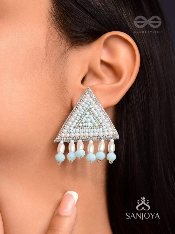 Suchyagra- The Eternal Pyramid-  Pearls, Beads and Glass Beads Embroidered Earrings (Sky Blue)