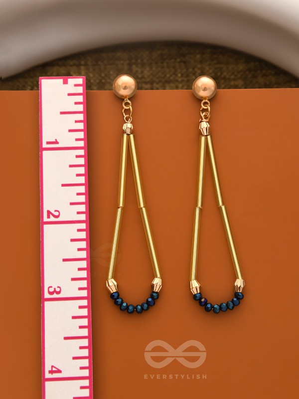 The Flaming Raindrop- Golden and Cobalt Blue Earrings