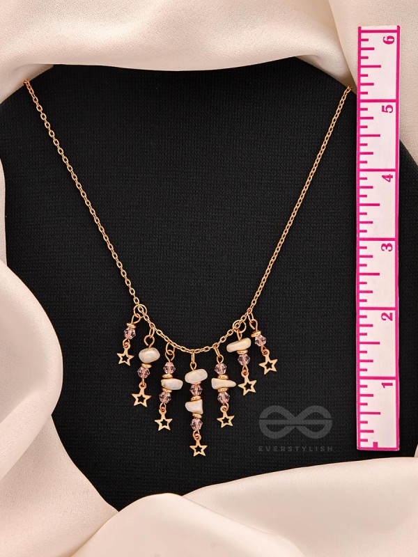 Star-Studded Sky- Golden Stone Necklace With Anti-Tarnish Coating 