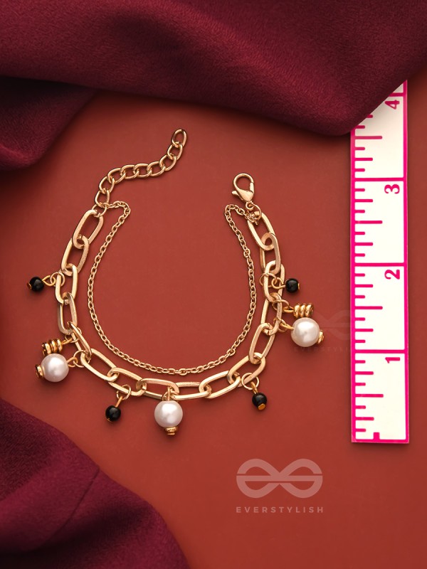 Dark and Light- Golden Layered Pearl Bracelet 