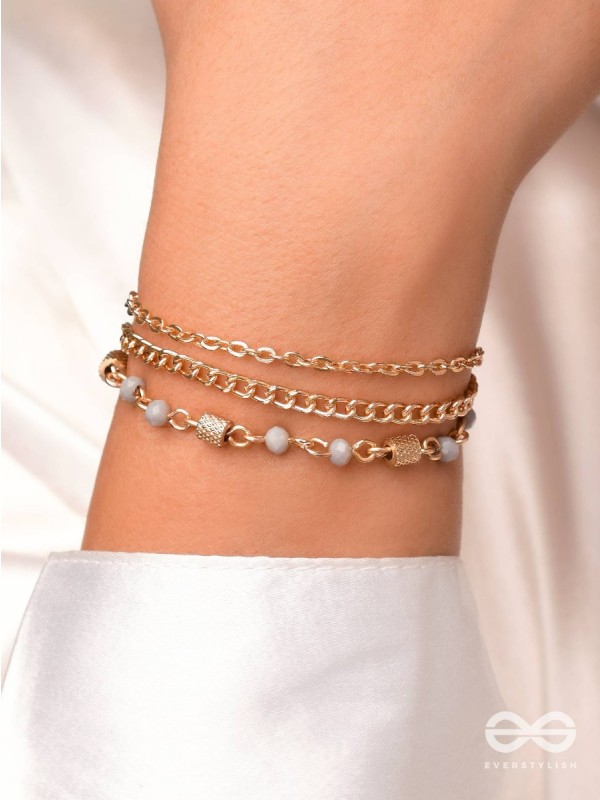 Three's the Charm-  Golden Beads Layered Bracelet
