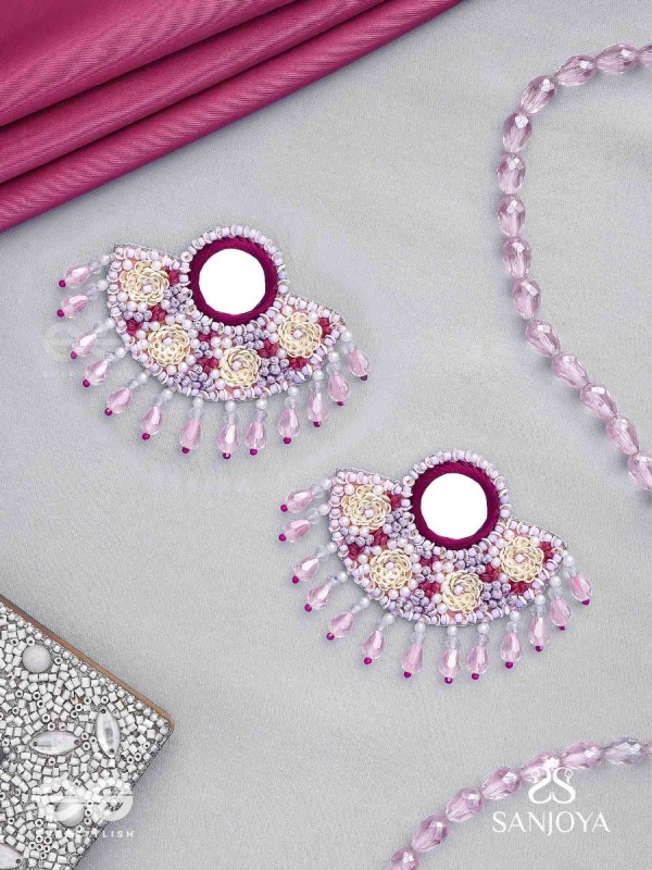 Tevana- The Pleasure Garden- Mirror, Resham and Glass Beads Embroidered Earrings