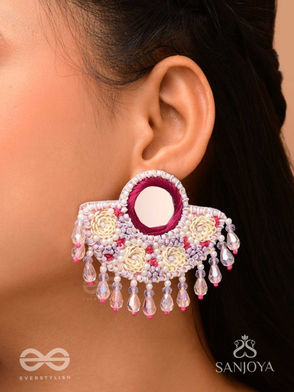 Tevana- The Pleasure Garden- Mirror, Resham and Glass Beads Embroidered Earrings