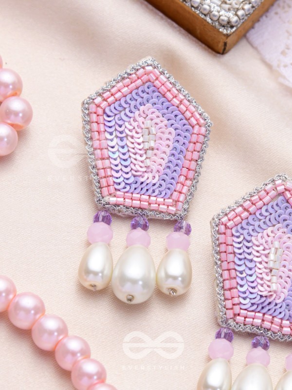 Abhedya- The Radiant Diamond- Sequins, Pearls and Glass Beads Embroidered Earrings (Rose Pink)
