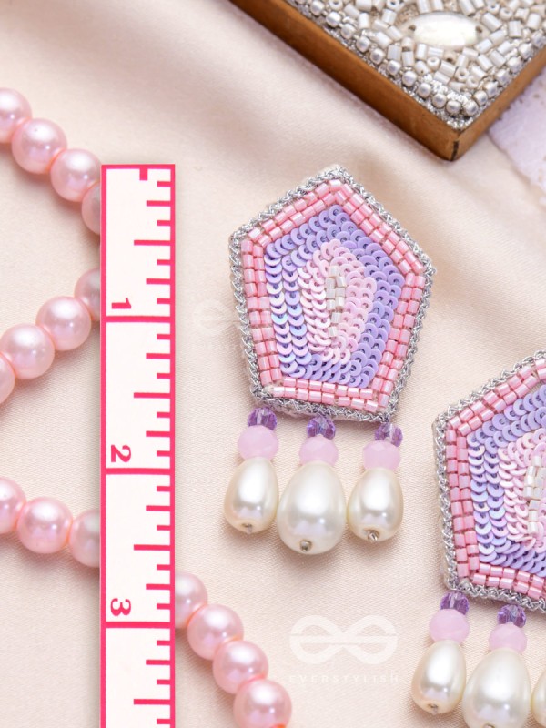 Abhedya- The Radiant Diamond- Sequins, Pearls and Glass Beads Embroidered Earrings (Rose Pink)