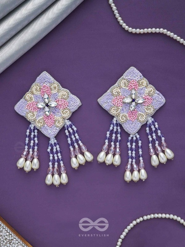 Chatushka- The Graceful Square- Sequins, Stones and Glass Beads Embroidered Earrings 