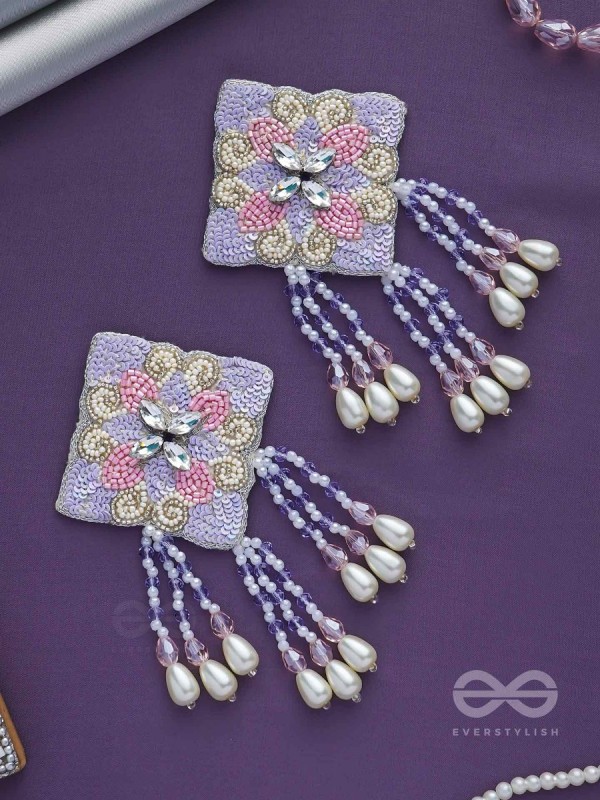 Chatushka- The Graceful Square- Sequins, Stones and Glass Beads Embroidered Earrings 