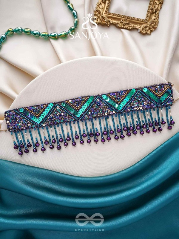 Sarvari - The Starry Night - Beads, Sequins And Cutdana Hand  Embroidered Choker Neckpiece