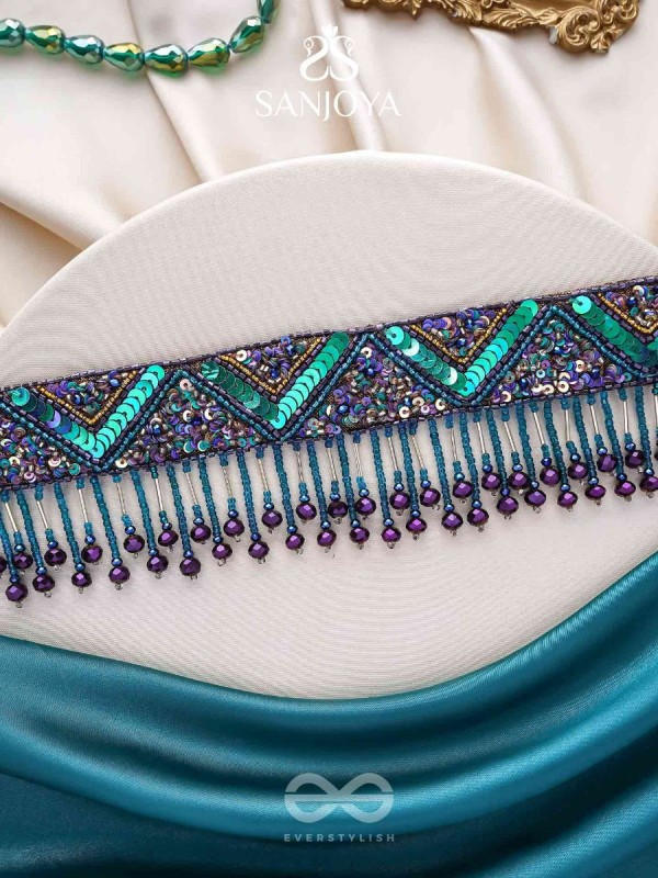 Sarvari - The Starry Night - Beads, Sequins And Cutdana Hand  Embroidered Choker Neckpiece