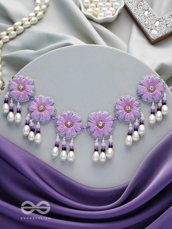 Tevana- The Pleasure Garden- Resham, Stones and Pearls Embroidered Choker Necklace 