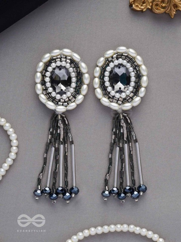 Mukuraya- The Tinged Mirror- Pearls, Stones and Glass Beads Embroidered Earrings