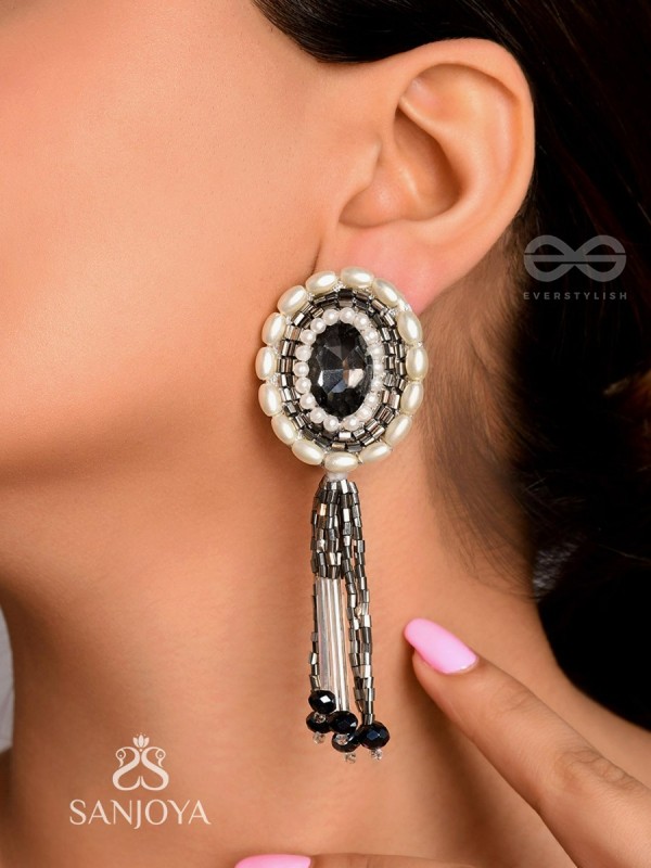 Mukuraya- The Tinged Mirror- Pearls, Stones and Glass Beads Embroidered Earrings