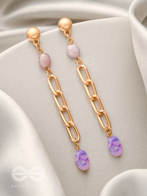 THE CHAIN OF GLORY- GOLDEN EMBELLISHED EARRINGS (ORCHID PURPLE)