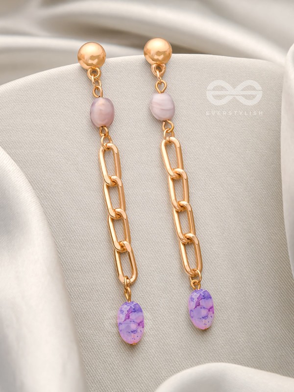 THE CHAIN OF GLORY- GOLDEN EMBELLISHED EARRINGS (ORCHID PURPLE)