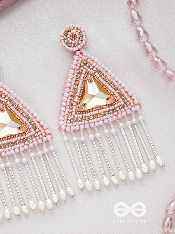 Akshkarna - The Exquisite Triangle - Beads And Stones Hand Embroidered Earrings