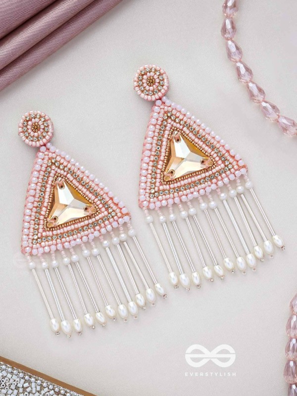 Akshkarna - The Exquisite Triangle - Beads And Stones Hand Embroidered Earrings
