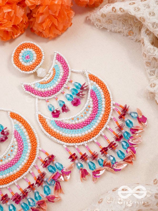 Tricit - The Three-Layered - Beads And Sequins Hand Embroidered Earrings