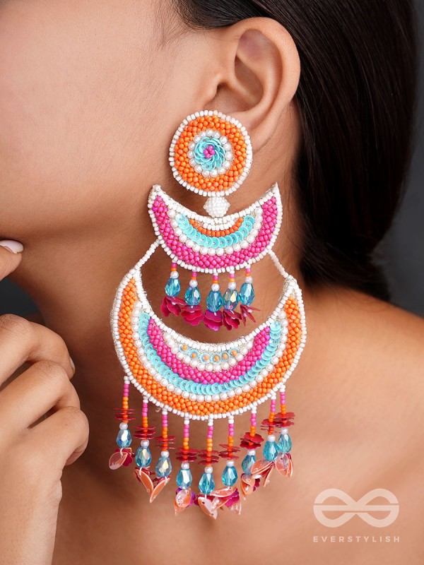 Tricit - The Three-Layered - Beads And Sequins Hand Embroidered Earrings