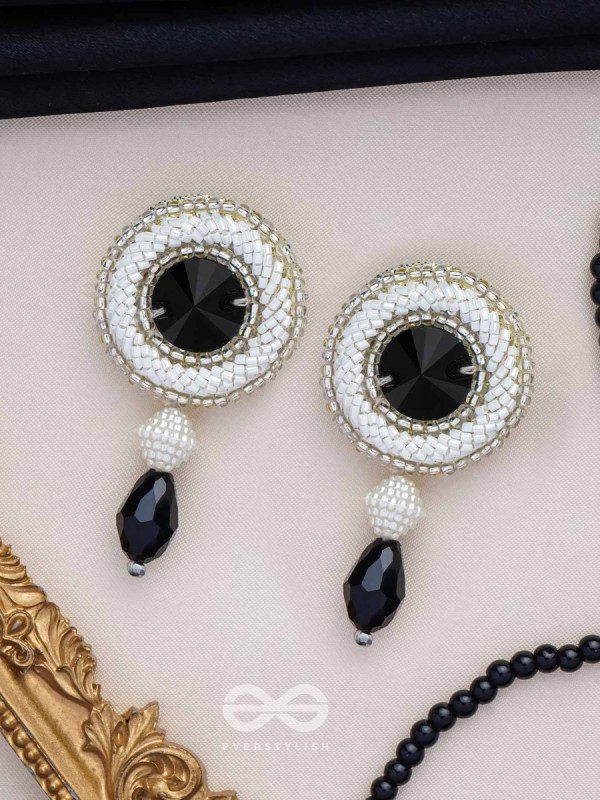 Kairavi- The Moonlight- Stones and Glass Drops Embroidered Earrings