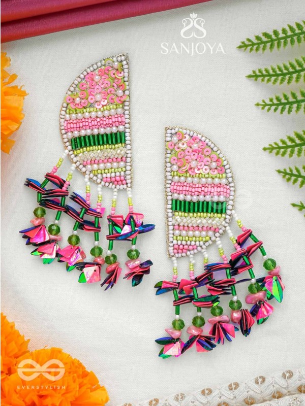 Unmish - The Budding Blossoms - Beads, Cutdana And Sequins Hand Embroidered Earrings