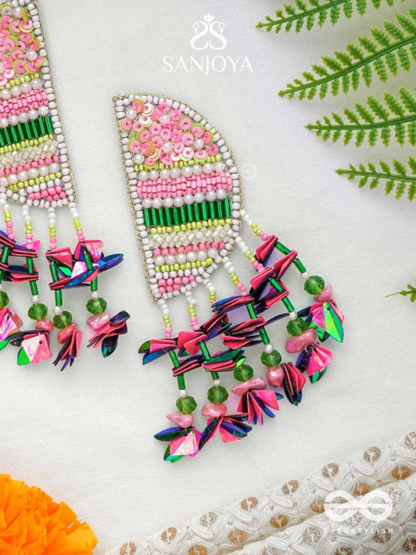 Unmish - The Budding Blossoms - Beads, Cutdana And Sequins Hand Embroidered Earrings