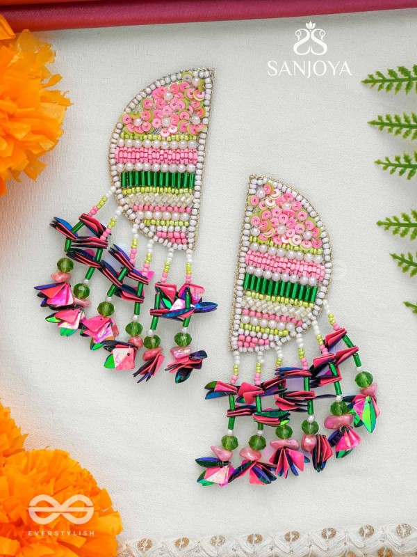 Unmish - The Budding Blossoms - Beads, Cutdana And Sequins Hand Embroidered Earrings