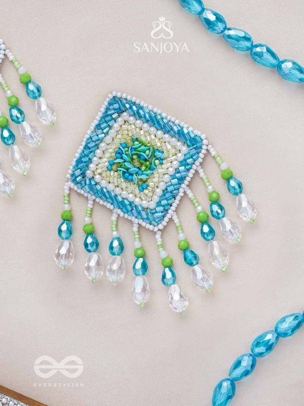 Vimita - The Splendid Square - Beads, Cutdana And Sequins Hand Embroidered Earrings