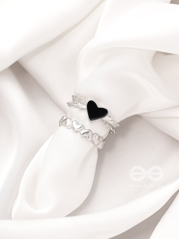 String of Hearts- Set of Two Silver Rings