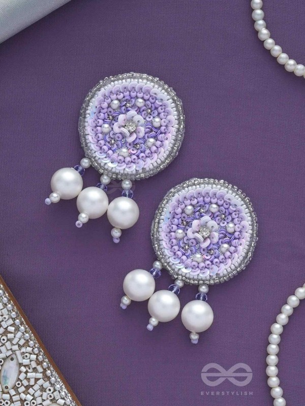 Dhumala - The Purple Smoke - Beads ,Pearls And Sequins Hand Embroidered Earrings
