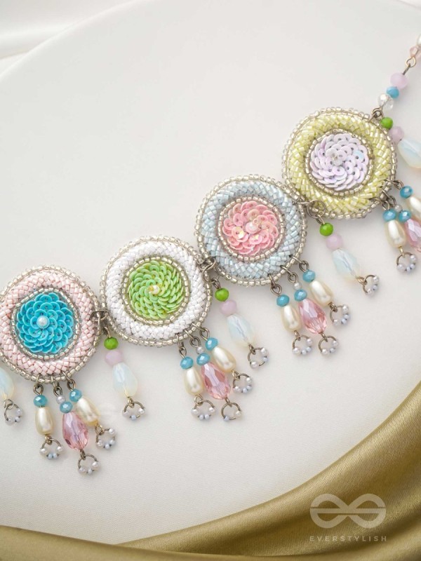 Dhyatva - The Colorful Reflections - Sequins, Glass Drops And Cutdana Hand Embroidered Choker Neckpiece