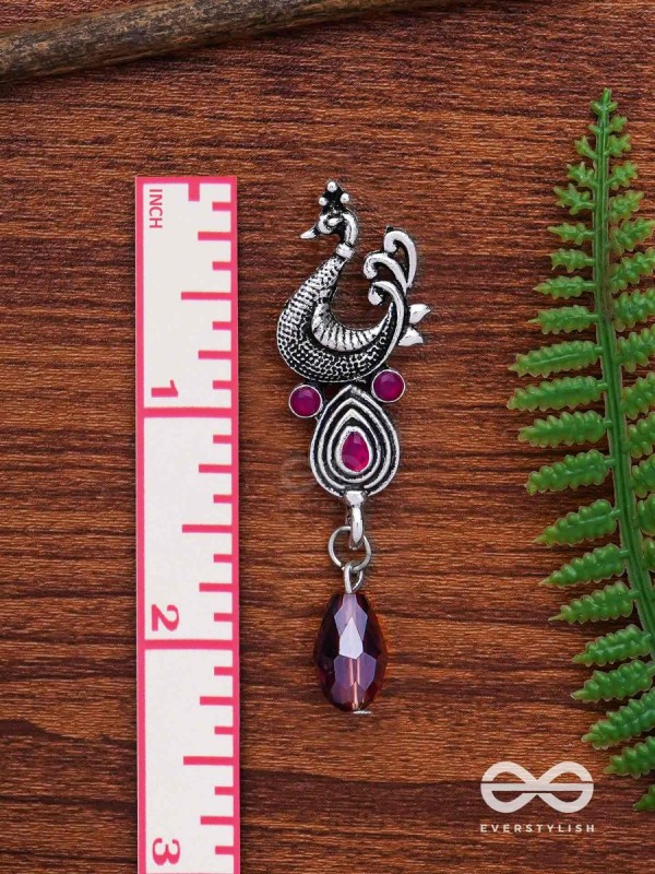 The Prancing Peacock- Embellished Oxidized Earrings (Magenta and Lavender) 