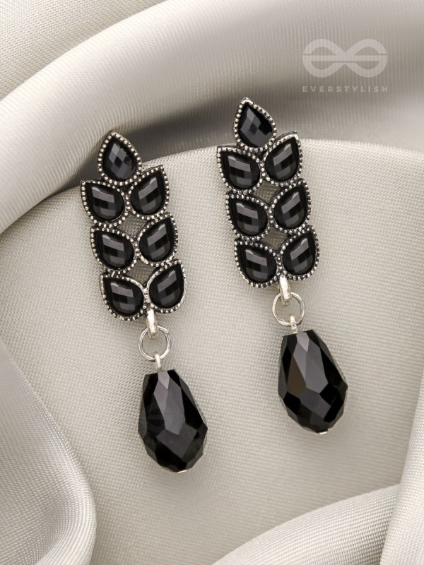 The Grapevine- Embellished Oxidized Earrings (Black)