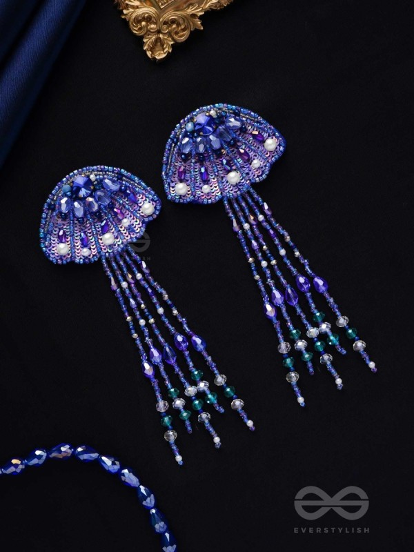 Nidusha- The Enigmatic Fish - Stones and Sequins Embroidered Earrings