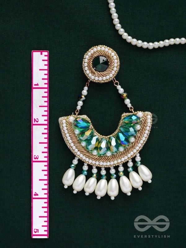 SHRINGA- THE BEAUTIFUL CRESCENT- PEARLS AND STONES EMBROIDERED EARRINGS