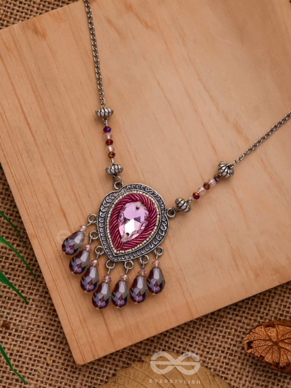 Peshana- The Gorgeous Trinket- Stone and Glass Beads Embroidered Necklace (Orchid Purple)