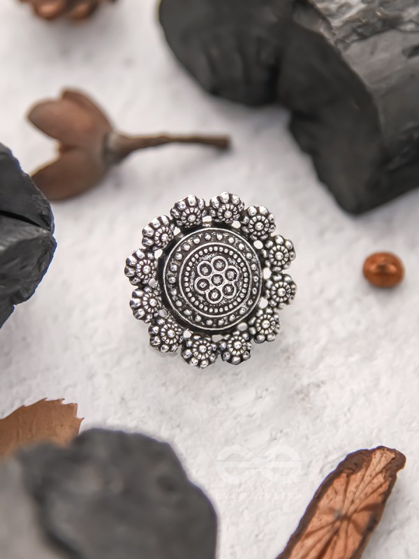 Bed of Roses- Oxidised Statement Ring