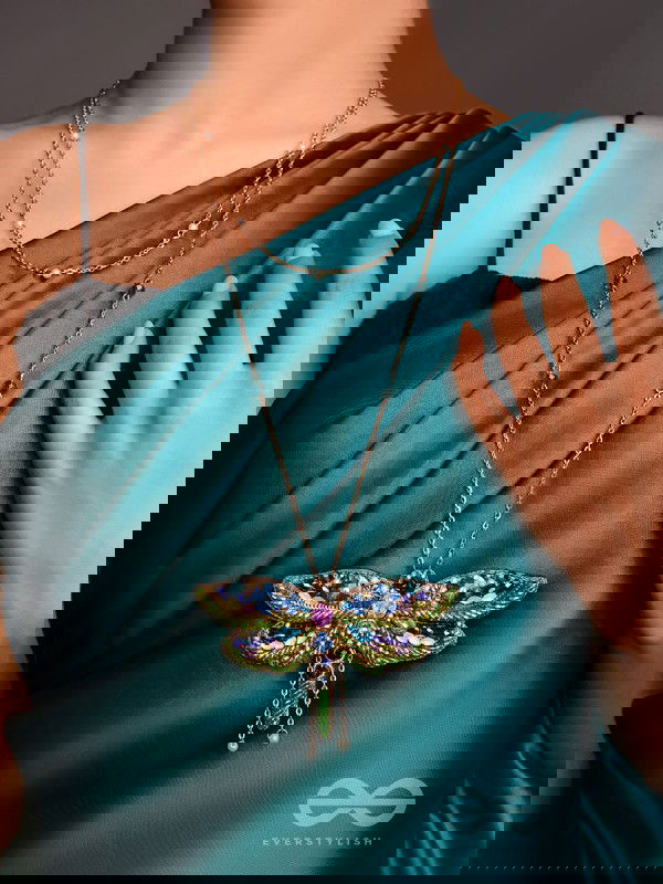 Chitrang- The Colorful Butterfly - Stones And Sequins Embroidered Necklace With Anti-Tarnish Coating 