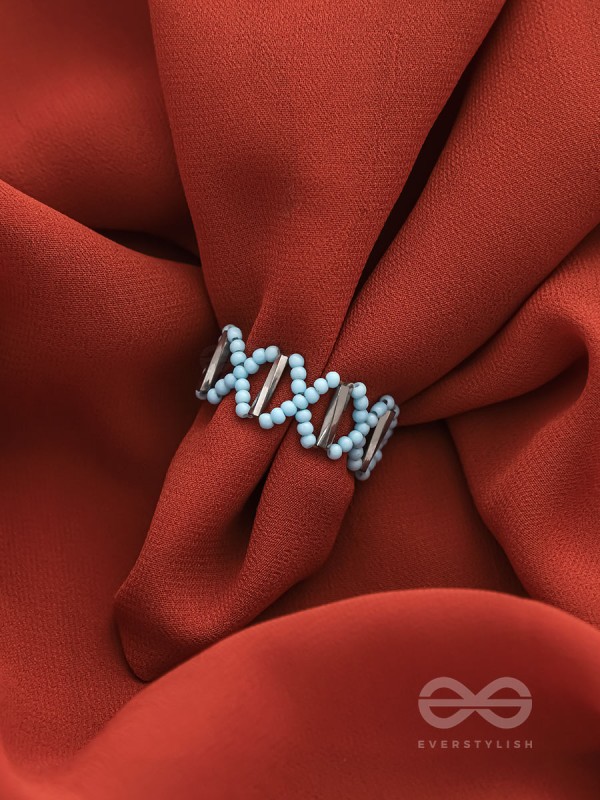 The Color Pop- Stretchable Arctic Blue Beaded Ring