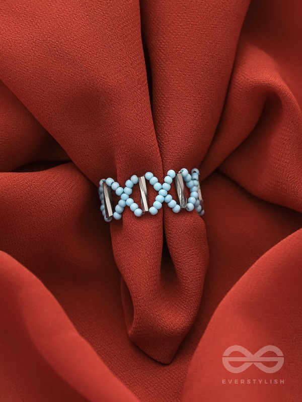 The Color Pop- Stretchable Arctic Blue Beaded Ring