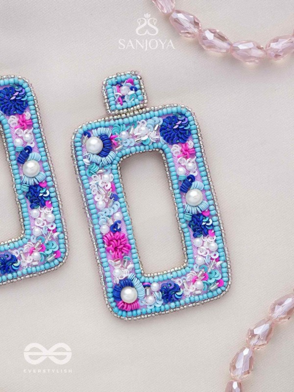 Hiranyada - The Ocean Treasure - Pearls, Beads And Sequins Hand Embroidered Earrings