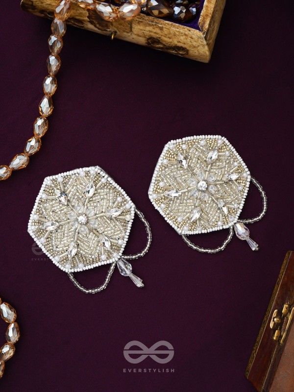 Tuhina- The Pristine Snowflake- Stones and Beads Embroidered Earrings