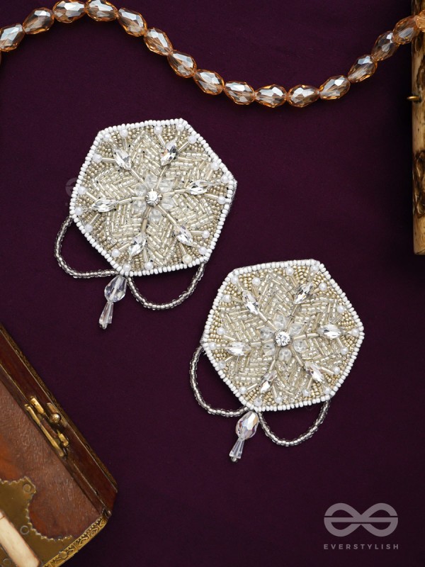 Tuhina- The Pristine Snowflake- Stones and Beads Embroidered Earrings